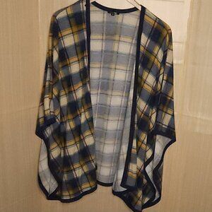 Papermoon Navy Yellow Plaid Soft Oversized Kimono Medium